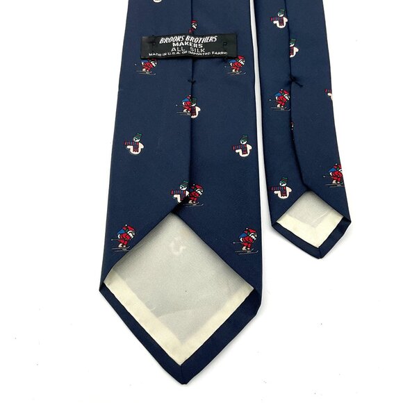 Brooks Brothers Navy Christmas All Silk Black Label Vintage Tie Snowmen & Santa - Picture 5 of 7